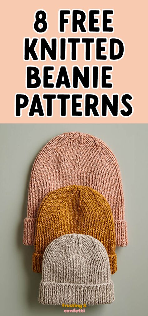 Take on a new crafting challenge with these free and easy knitted beanie patterns - perfect for beginners! Follow the step-by-step instructions to learn how to knit your own custom beanie. Knitted Hat In The Round Free Pattern, Free Knitting For Beginners, Knitted Slouchy Beanie Pattern Free, Knitted Hat For Beginners, How To Knit Hats For Beginners, Pattern For Beanie Hat, Toque Patterns Free, Knitted Hats Kids Free Pattern, Hat Sizes For Knitting