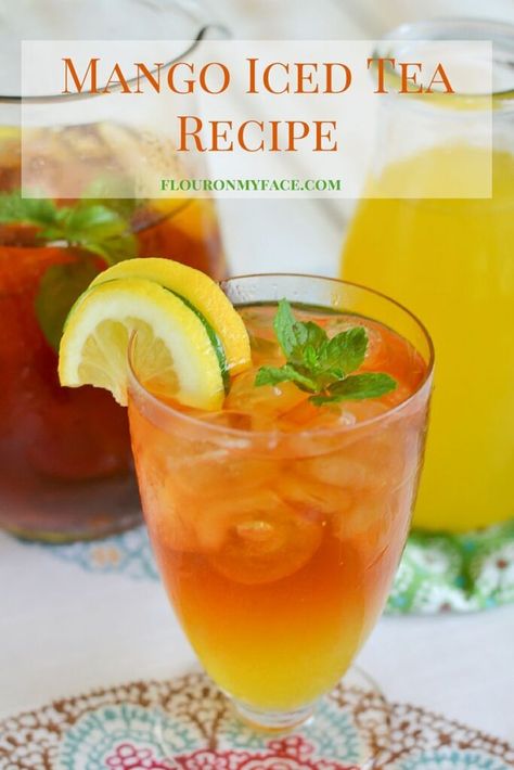 Mango Iced Tea Recipe Mango Syrup Recipe, Best Iced Tea Recipe, Flavored Tea Recipes, Flavored Iced Tea Recipes, Mango Iced Tea, Iced Tea Recipes Homemade, Homemade Iced Tea, Sweet Tea Recipes, Mango Tea