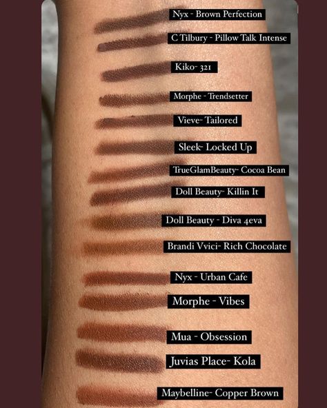 MISS EVELYN on Instagram: “Brown Lip Liners for WOC 🤎 SWIPE ( save for reference ) Posted this on my story and so many of you loved my recommendations so I’m…” Nyx Lip Liner Swatches, Best Lip Liners, Nyx Lip Liner, Makeup For Black Skin, Lip Liners, Lip Makeup Tutorial, Brown Skin Makeup, Makeup Help, Makeup Swatches