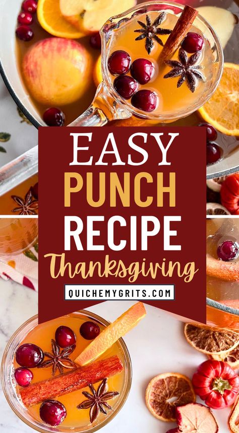 A glass punch bowl filled with vibrant Thanksgiving Punch, garnished with floating orange slices, cranberries, and sprigs of rosemary, with matching glasses ready to be filled for a festive celebration. Easy Punch Recipe, Thanksgiving Drinks Non Alcoholic, Autumn Punch, Apple Cider Punch, Thanksgiving Fruit, Thanksgiving Punch, Cranberry Punch, Alcoholic Punch Recipes, Non Alcoholic Punch