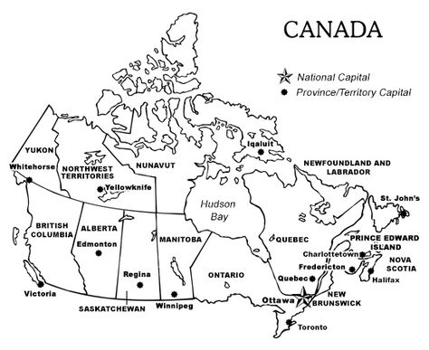 Printable Map of Canada With Provinces and Territories, and Their Capitals Map Of Canada Printable, Map Of Canada Provinces, Free Canada Printables, Canada Worksheet, Canada Printables, Canada Geography, Canada Culture, Geography Of Canada, Canadian Map