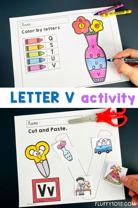 V Is For, Letter V Crafts For Preschoolers, Letter V Activities For Preschool, Letter V Crafts, Letter V Worksheets, Name Activities Preschool, Letter Sorting, Prek Teacher, Abc Letters