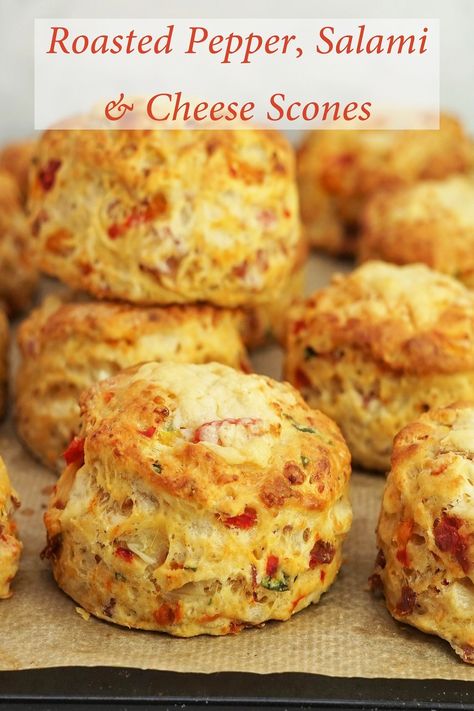 a tray of baked colourful scones Sun Dried Tomato Scones, Savoury Scones Recipe Easy, Savoury Scones Recipe, Scones Cheese, Tomato Scones, Scones Recipe Uk, Scones Savory, Cheese Scones Recipe, Buffet Recipes