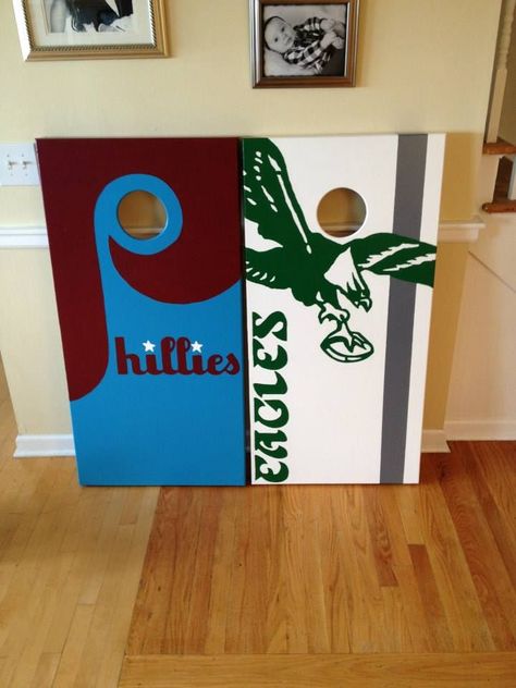 philadelphia eagles corn hole board | logos. Philadelphia Phillies and Philadelphia Eagles cornhole boards ... Philadelphia Eagles Man Cave, Cornhole Boards Designs, Corn Hole Diy, Cornhole Designs, Philly Sports, Fathers Day Art, Philadelphia Sports, Cornhole Game, Sport Craft