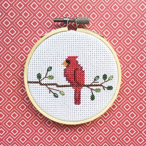 Cardinal Cross Stitch Kit | Etsy Cardinal Cross Stitch, Cute Backyard, Stitching Projects, Stitch Witchery, Tiny Cross Stitch, Xstitch Patterns, Northern Cardinal, Nature Cross Stitch, Winter Cross Stitch