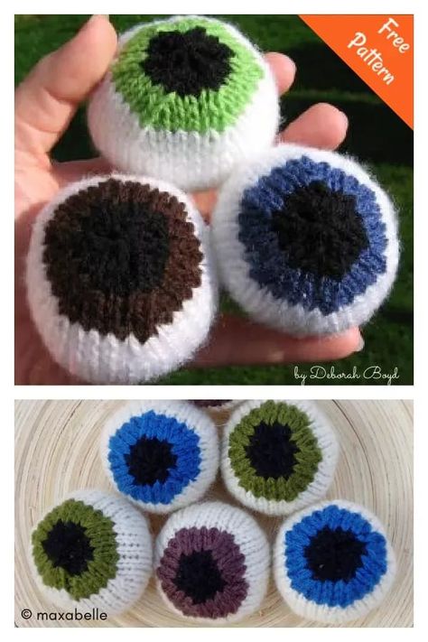 Eyeball Juggling Balls Free Knitting Pattern Halloween Knitting Patterns, Juggling Balls, Halloween Knitting, Knitted Toys Free Patterns, Eye Ball, Diy Cat Toys, Loom Knitting Projects, Animal Knitting Patterns, Halloween Eyeballs