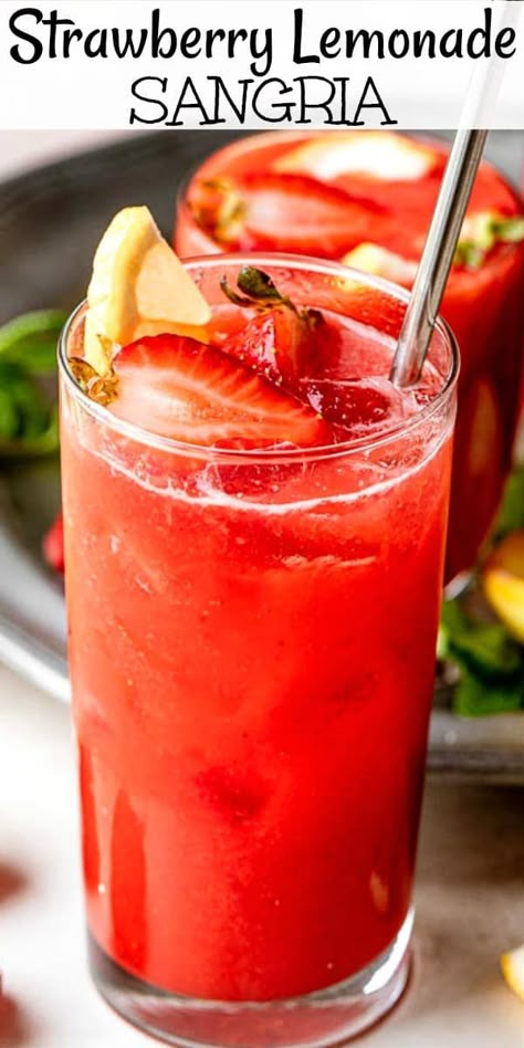 This fruity Strawberry Lemonade Sangria is a tasty summer cocktail that's quick and easy to make. Filled with white wine and fresh fruit, it couldn't be more refreshing! #sangria #howtomakesangria Sangria Recipes With Rum, Pouch Drinks, Strawberry Lemonade Sangria, Wine Sangria Recipe, Best Sangria Recipe, Lemonade Sangria, White Wine Sangria Recipe, Easy Summer Cocktail Recipes, Easy Sangria Recipes