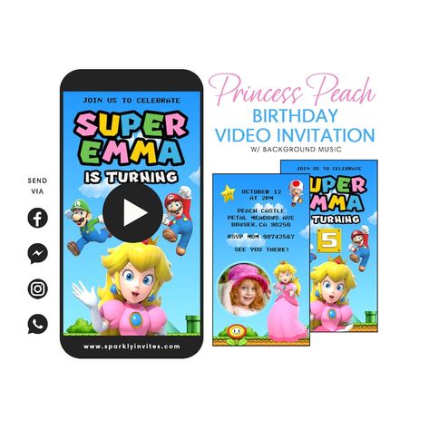 Made-to-order Video Invitation. 24-Hour Turnaround Time. For more information, visit our website at www.sparklyinvites.com or send us an email at sparklyinvites@gmail.com #supermariovideoinvitation #supermarioinvitation #supermariopartyideas #supermariobirthdayparty #firstbirthdayinvitation #firstbirthdayandbaptism #birthdayideas Super Mario Bros Birthday, Super Mario Invitation, Super Video, Mario Bros Birthday, Super Mario Birthday Party, Animated Invitations, Super Mario Party, Princesa Peach, Video Invitation