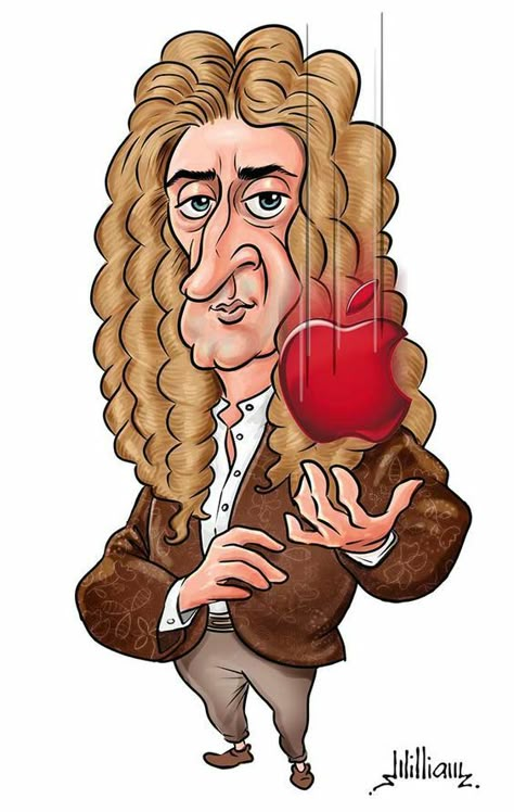 Isaac Newton Cartoon, Isaac Newton Drawing, Isaac Newton Art, Famous Intj, Newton Drawing, Scientist Cartoon, Science Cartoons, Sir Isaac Newton, Comic Face