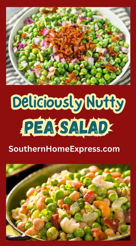 This nutty pea salad is a delicious side dish or light lunch! It's easy to make, and it's packed with flavor, crunch, and nutritious ingredients! Pea Side Dishes, Cold Pea Salad, Green Pea Salad, Side Dishes For Fish, Pea Salad Recipes, Potluck Side Dishes, Slow Cooker Pork Chops, Seafood Entrees, Cold Pasta Salad