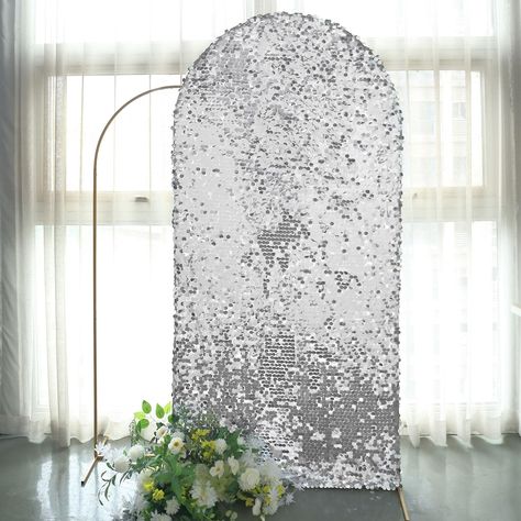 PRICES MAY VARY. Quantity: 1 Backdrop Stand Cover Material: Payette Sequins on Mesh Base Color: Silver Total Height: 7ft Total Width: 3.3ft Sequin Size: 18mm Custom Fit for our 7ft Round Top Wedding Arch Feature: Double-sided. Sequins on both sides. Pullover cover to get a snug fit MATERIAL: This round top backdrop cover is thicker than Sequin, not easy to wrinkle. Light weight, easy to fold and handling, durable, easy to clean, smooth to touch, elastic, no reflection, use odorless. This can hel Sisterhood Round, Ceiling Drapery, Chiara Backdrop, Sequin Curtains, Photo Booth Backdrop Wedding, Booth Decor, Winter Backdrops, Sequin Backdrop, Mall Stores