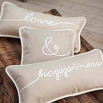 love & happiness pillows Second Wedding Anniversary, Neutral Cushions, Piped Cushion, Cute Cushions, Plain Cushions, Neutral Pillows, Love And Happiness, Sewing Pillows, Trendy Bedroom