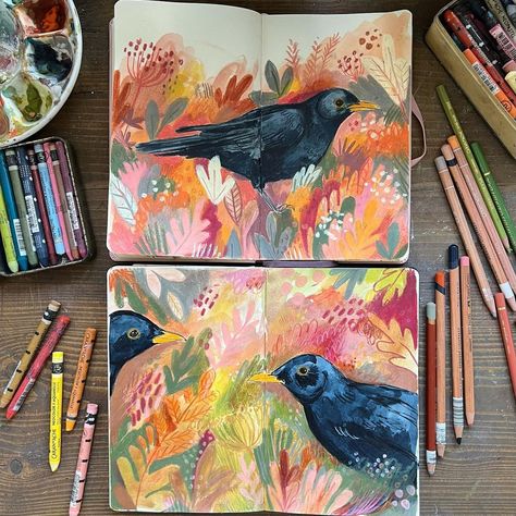 Playing with colour again this weekend while watching bird feeder live cams… . #wildlifecamera #cornwall #blackbird… | Instagram Hall Illustration, Famous Paintings, Gouache Art, Sketchbook Art Journal, Sketchbook Journaling, Sketchbook Inspiration, Bird Illustration, Blackbird, Illustration Artists