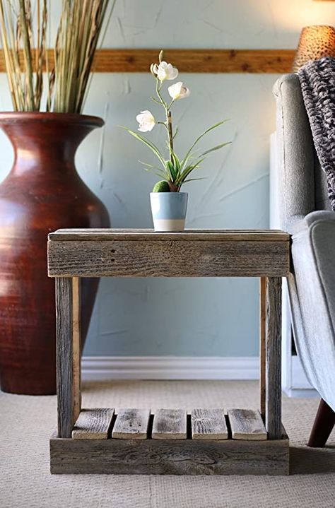 Amazon.com: Natural Slatted End Table: Handmade Rustic End Tables, Leather Sofa Living Room, Living Room End Tables, Wood Console Table, Boho Chic Decor, Table Storage, Chic Furniture, Rustic Furniture, Wooden Tables