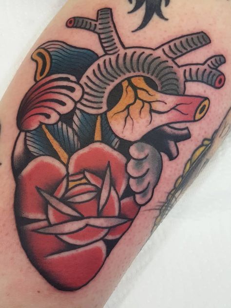 Traditional Anatomical Heart Tattoo, Heart Anatomical, Anatomical Heart Tattoo, Traditional Flower, Anatomical Heart, Heart Tattoo, Flower Heart, Traditional Tattoo, Tattoo Art