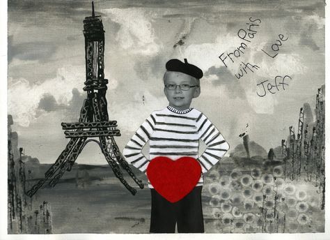 that artist woman: "Postcard from Paris" Valentine Postcard Idea, Classe D'art, 2nd Grade Art, 4th Grade Art, 5th Grade Art, Valentine Postcards, Les Continents, Winter Project, Montage Photo