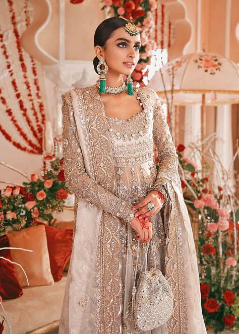 Zardozi Border, Clothing Advertisement, Elan Bridal, Advertisement Ideas, Pakistani Bridal Dress, Embellished Clothing, Pakistani Fashion Party Wear, Long Frocks, Pakistani Bridal Dresses