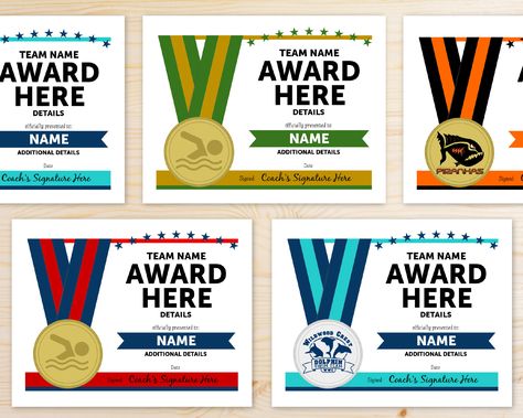 Swimming Awards, School Award Certificates, Recruitment Campaign, Soccer Awards, Captain Gifts, School Awards, Award Ideas, Swim Party, Awards Certificates Template