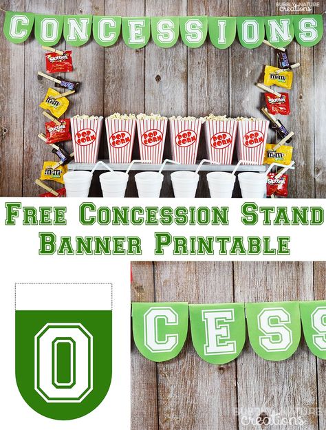 Free Concession Stand Banner Printable! Great for a sports themed party! Concessions Banner Free Printable, Para Appreciation, Sbac Testing, Concessions Banner, Kids Sports Party, Office Redesign, Concession Stands, Hockey Party, Sports Theme Birthday