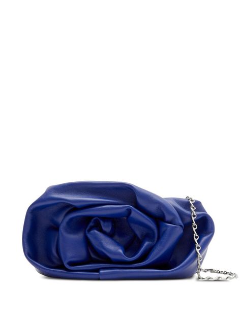 imperial blue lambskin floral motif chain-link shoulder strap main compartment Imperial Blue, Blue Clutch, Blue Accessories, Leather Clutch Bag, Fancy Bags, Evening Handbag, Iconic Bags, Demi Fine Jewelry, Leather Clutch Bags