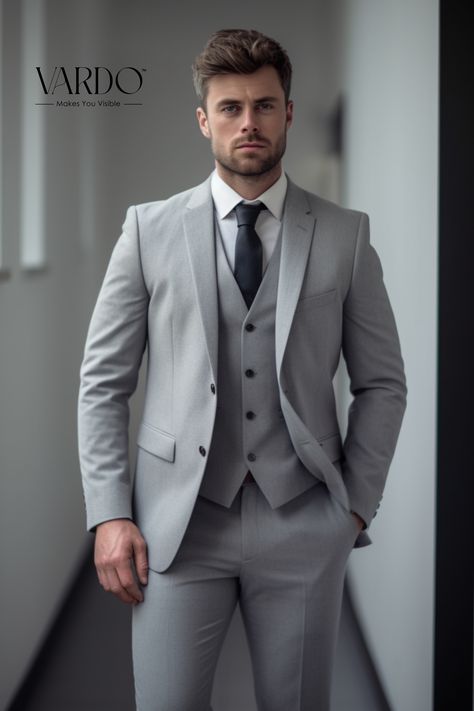 Light Grey Suit For Men, Suitable For Wedding, Business and Prom Grey Suit For Men Wedding, Grey Suit Styles For Men, Dark Grey Suit Men Outfit, Man Dress For Wedding, Three Pieces Suits Men, Light Grey 3 Piece Suit Men, Jas Pria Wedding Modern, Grey Formal Suit Men, 3 Pieces Suit For Men