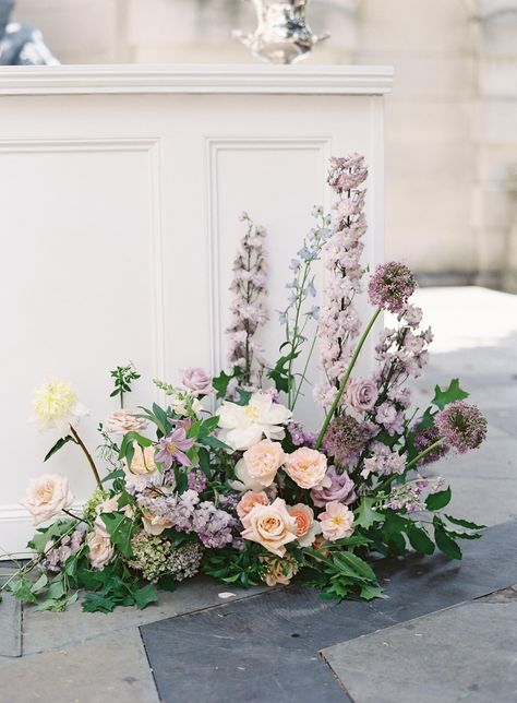 Bar Arrangement Wedding, Wedding Floral Arrangements Centerpieces, Wedding Ceremony Flower Arrangements, Powder Blue Wedding, Soft Pink Wedding, Pastel Wedding Flowers, Pastel Color Palette, Aisle Flowers, Reception Tables