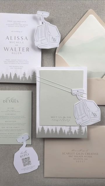 Colorado Wedding Invitations, Wedding Invitation Mountain, Mountain Wedding Inspiration, Ski Wedding Invitations, Modern Garden Party, Vw Wedding, Summer Mountain Wedding, Mountain Wedding Invitation, Wedding Stationary Design