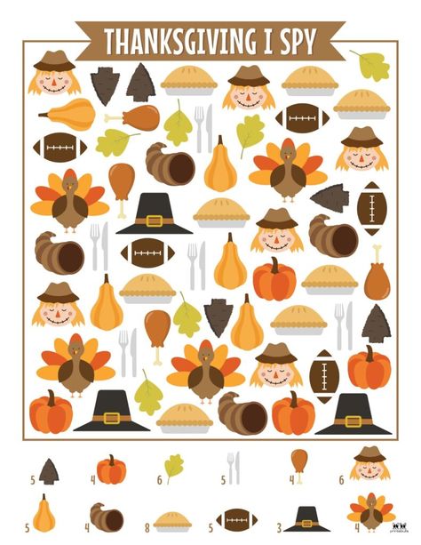 Choose from 8 unique Thanksgiving I Spy printables for hours of fun for your little ones during the month of November. 100% FREE. Print from home! I Spy Thanksgiving, Thanksgiving I Spy, Thanksgiving Shopping List, Thanksgiving Word Search, Thanksgiving Bingo, Free Thanksgiving Printables, Thanksgiving Placemats, Thanksgiving Words, I Spy Games