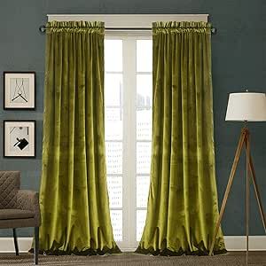 Roslynwood Olive Green Velvet Curtains 2 Panels Set, Block Light Thermal Insulated Velour Rod Pocket Drapes for Bedroom and Living Room (52 x 96 inch, OliveGreen) Olive Green Velvet Curtains, Velvet Curtains Living Room, Green Velvet Curtains, Olive Green Velvet, Drapes For Bedroom, Kitchen Window Treatments, Green Curtains, Insulated Curtains, Black Room