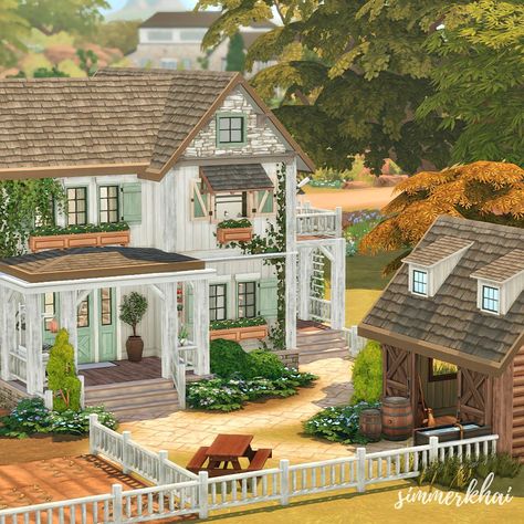 khai | Sims 4 Builder 🌟🇲🇾 | 🍯 Cozy Nectar Farm . Hey friends this is a cozy nectar farm! I am having so much fun using the build buy items from Horse Ranch EP! .... | Instagram Sims 4 Farm Cottage, Sims 4 Farmers Market, The Sims 4 Greenhouse, Sims 4 Winery, Sims 4 Stable Cc, Sims 4 Greenhouse Ideas, Sims Horse Ranch, Sims Ranch House, Sims 4 Ranch Style House