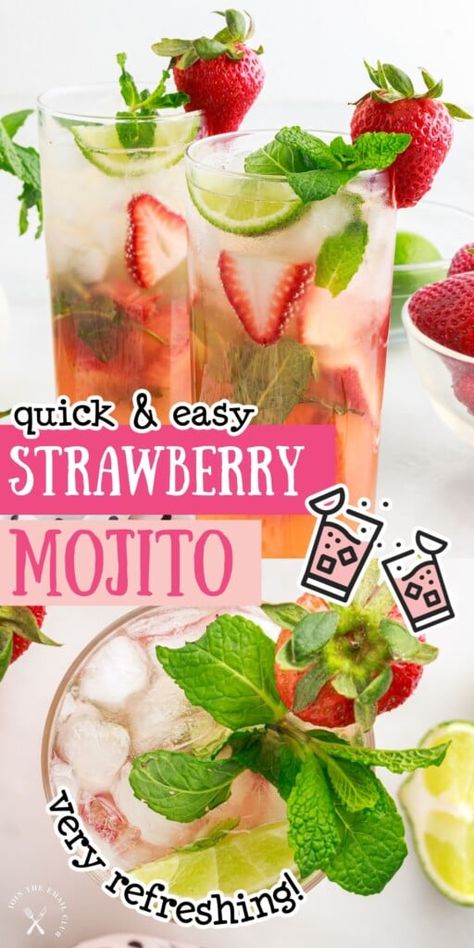 Easy Strawberry Mojito Recipe, Strawberry Mojito Recipe, Best Sangria Recipe, Mojito Ingredients, Strawberry Cocktails, Flavored Rum, Strawberry Mojito, Mojito Recipe, Strawberry Daiquiri