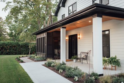 Black Soffit, Benjamin Moore Black, Garden Entry, Column Detail, Deck Addition, Ceiling Paint Colors, Roof Garden Design, Build Design, Door Paint Colors