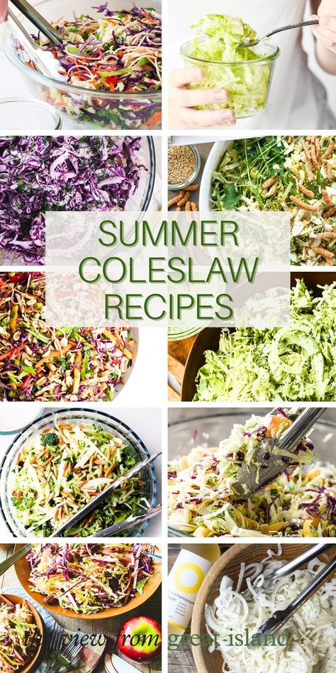 5 Slaw recipes for summer meals ~ #salad #coleslaw #cabbage #sidedish #grilling #barbecue #memorialday #4thofjuly #brusselssprouts #redcabbage #vidaliaonion #slaw #healthy #glutenfree 4th Of July Coleslaw, Summer Grilling Sides, Salad Sides For Bbq, Summer Cabbage Recipes, Unique Coleslaw Recipes, Cold Recipes Dinner, Healthy Slaw Recipes, Slaw Salad Recipes, Slaw Side Dish