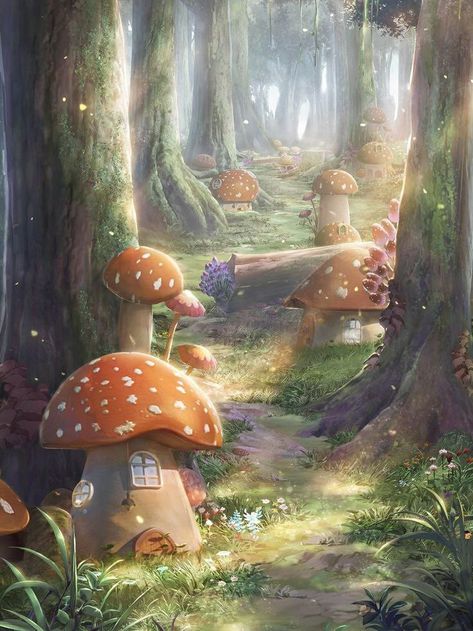 Min Min, Fantasy Forest, Magical Garden, Fantasy Places, Fairytale Art, Forest Art, Mushroom Art, Fantasy Art Landscapes, Fantasy Aesthetic