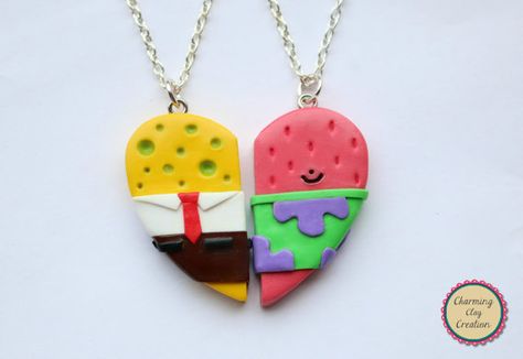 Hey, I found this really awesome Etsy listing at https://www.etsy.com/listing/219944066/spongebob-and-patrick-friendship Clay Birthday Gifts, Crea Fimo, Spongebob And Patrick, Bff Jewelry, Clay Diy Projects, Tanah Liat, Bff Necklaces, Polymer Clay Diy, Cute Polymer Clay