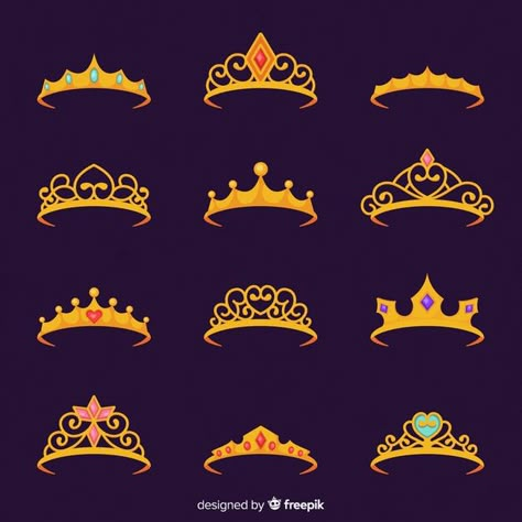 Flat princess tiara collectio | Free Vector #Freepik #freevector #freewoman #freecrown #freegirl #freecute Tiara Drawing Reference, Tiara Drawing, Disney Crown, Crown Illustration, Crown Drawing, Crown Art, Siluete Umane, Anime Jewelry, Jewelry Design Drawing