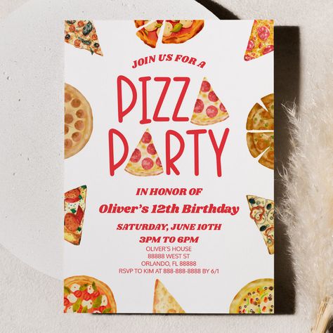 Pizza Party Birthday Invitations, Pizza Party Birthday, Birthday Party Boy, Party Boy, 12th Birthday, Pizza Party, Birthday Party Invitation, Party Birthday, Birthday Party Invitations