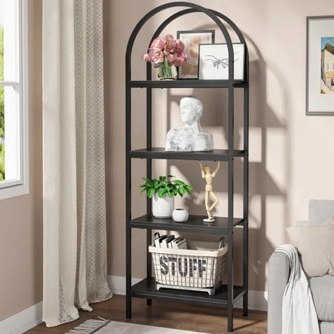 Steelside™ Adrianne 72.2'' H x 32.7'' W Etagere Bookcase | Wayfair Bookshelves Next To Fireplace, Iron Bookshelves, Big Shelves, Rustic Bookcase, Modern Rustic Homes, Cube Bookcase, Globe Decor, Etagere Bookcase, Furniture Deals