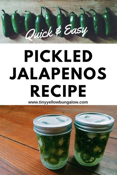 Quick & Easy pickled jalapenos recipe! A great way to use up that abundance of jalapenos from your summer garden, and the recipe is nearly waste free! :) Jalapeños Recipes, Pickled Jalapenos Recipe, Pepper Ideas, Red Pepper Jelly Recipe, Pickled Jalapeno Recipe, Jalapeno Recipe, Yellow Bungalow, Canning Peppers, Jalapeno Relish