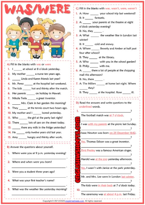 Was Were Questions Worksheet, Was And Were Grammar, Was Were Worksheet For Kids, Past Simple Worksheets For Kids, Was Were Grammar, Was Were Exercises, Was And Were Worksheets, Past Simple Exercises, Was Were Worksheet