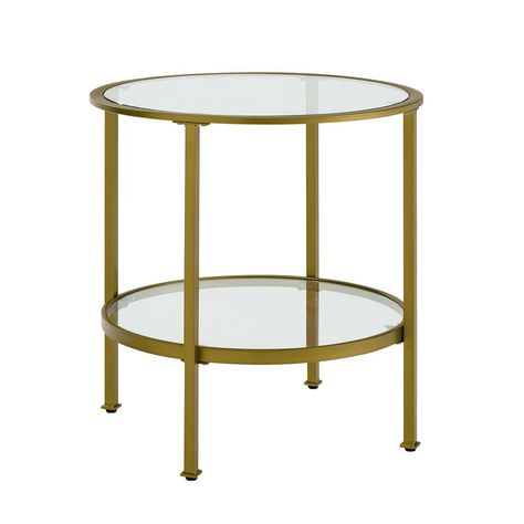 Glass Side Table, Glass Top End Tables, Gold Side Table, Glass End Tables, Tempered Glass Shelves, Glass Side Tables, End Tables With Storage, Modern Round, Gold Glass