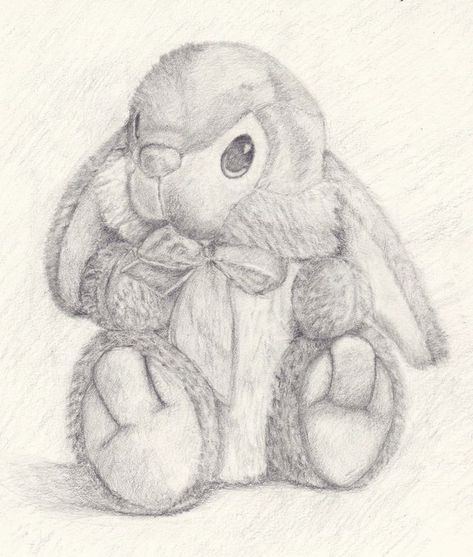 Stuffed Rabbit (Graphite), Faith Marsh Drawing Of Stuffed Animal, Stuffed Animal Sketch, Stuffed Bunny Drawing, Stuffed Animal Drawing, Teddy Bear Sketch, Teddy Bear Drawing, Bear Sketch, Stuffed Rabbit, Rabbit Drawing