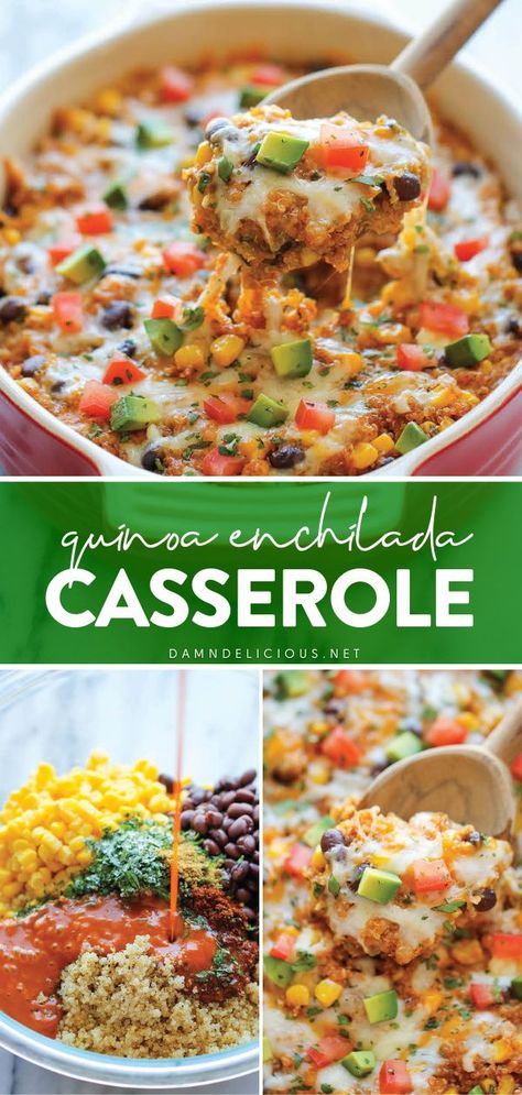 Quinoa Enchilada Casserole Crockpot, Easy Healthy Dinner Veggies, Easy Mexican Quinoa, Mexican Inspired Dinner Recipes, Easy Healthy Dinner Meatless, Casseroles With Quinoa, Healthy Enchiladas Vegetarian, Mexican Quinoa Bake, Easy Dinner Casserole Recipes Healthy