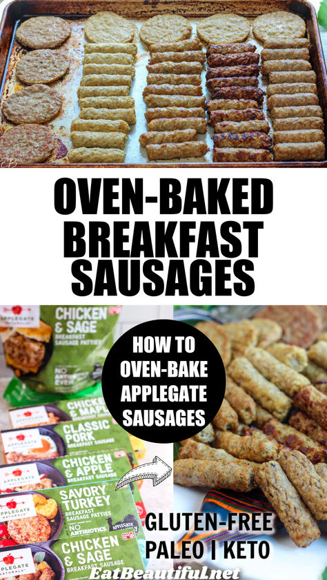 How to Oven-Bake Applegate Farms Breakfast Sausages shares how to oven-bake these awesome breakfast staples. Instead of pan frying, which is messier, uses more fat and takes longer, cook up all you need on one handy sheet pan! | gluten free | paleo | keto | low oxalate | low fodmap Breakfast Staples, Pork Breakfast Sausage, Aip Breakfast, Breakfast Sausage Links, Gluten Free Toast, Low Oxalate, Turkey Breakfast, Apple Breakfast, Sage Sausage