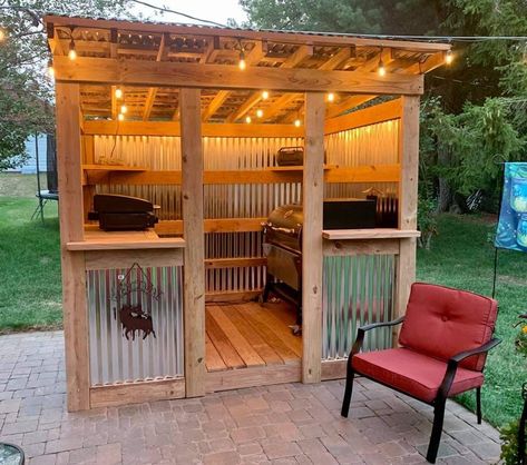 Bbq Shed, Outdoor Grill Station, Grill Gazebo, Outdoor Patio Bar, Outdoor Kitchen Plans, Build Outdoor Kitchen, Outdoor Bbq Kitchen, Backyard Pavilion, Backyard Bar