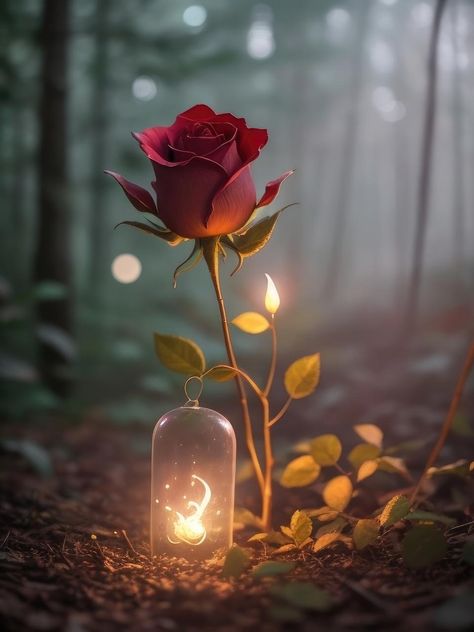 Rose Flowers Wallpaper, Glowing Particles, Hd Rose, 2k Background, Tree Beautiful, Bokeh Effect, Rose Flower Wallpaper, Landscape Portrait, Fantasy Magic