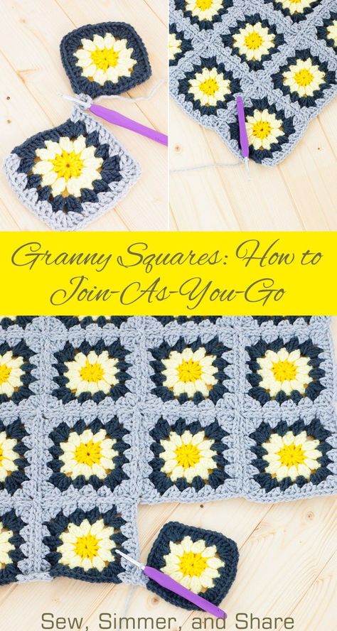 Granny Square Join, Join Granny Squares, Joining Crochet, Crochet Joining, Joining Granny Squares, Sunburst Granny Square, Granny Square Crochet Patterns Free, Crochet Blocks, Crochet Granny Square