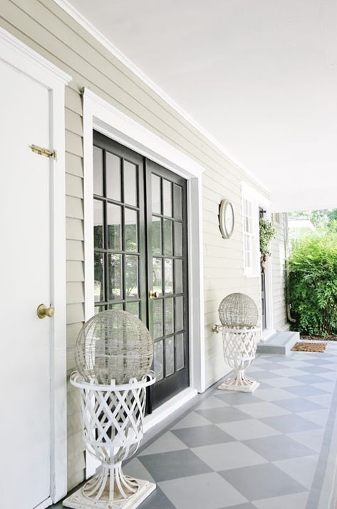 Painted Porch Floor Concrete Stencils, Painted Front Porch Floors, Verandah Tiles Front Porches, Painting Front Porch Concrete Ideas, Front Porch Ideas Concrete, Stenciled Concrete Floor Outdoor, Stencil Front Porch Concrete, Stenciled Front Porch, Front Porch Tile Ideas Over Concrete