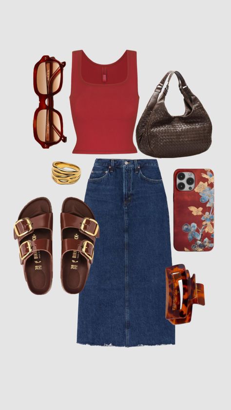 Seattle Washington Outfits Summer, Australia Outfit Ideas, Boho Cruise Outfits, Outfits Big Chest, Red Graphic Tee Outfit, Bonfire Outfit Summer Nights, Brown Tank Top Outfit Aesthetic, Beachy Outfits Mid Size, Classy Old Money Outfits