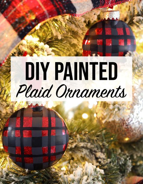 Paint plaid ornaments with these simple steps. Beautiful DIY Christmas ornaments. Learn how to add glitter to glass ornaments and paint them plaid. #GlitteredItWithGlitterIt #ChristmasDecor #ChristmasCrafts #Ornaments Tartan Plaid Christmas Ornaments, How To Paint Plaid, Hristmas Crafts, Paint Plaid, Christmas Crafts Diy Kids, Diy Plaid, Plaid Christmas Ornaments, Plaid Ornaments, Crochet Plaid